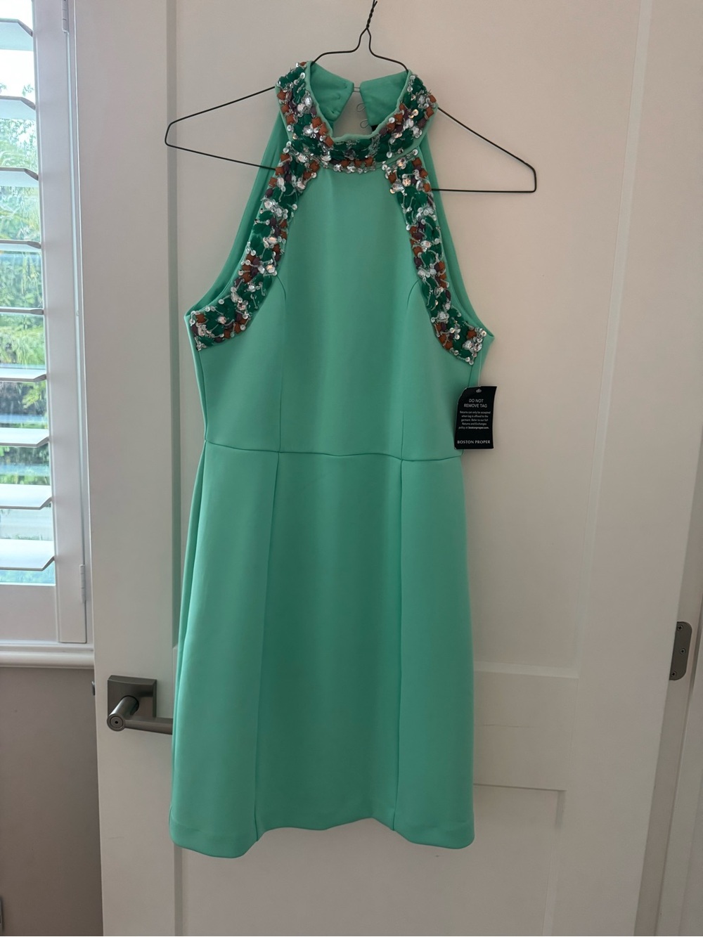 NWT Boston Proper Mint Green Embellished Halter Cocktail Dress